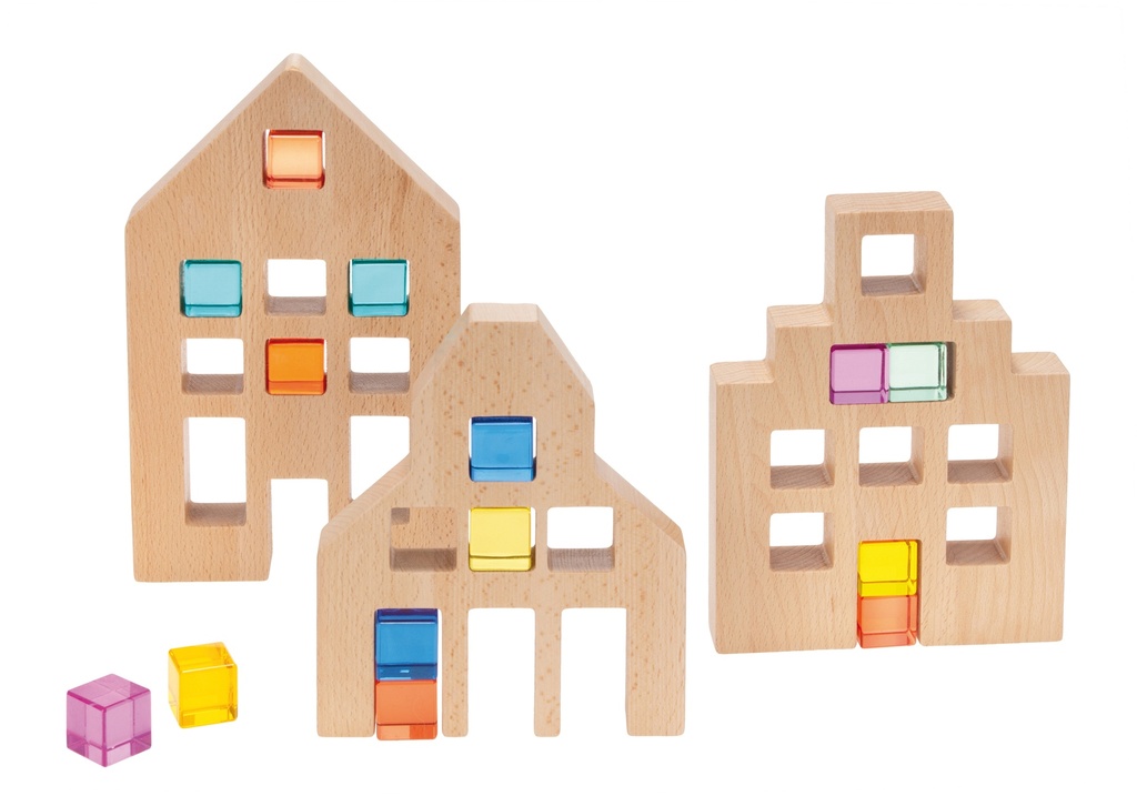 Holzhäuser für Acryl Würfel 3er Set