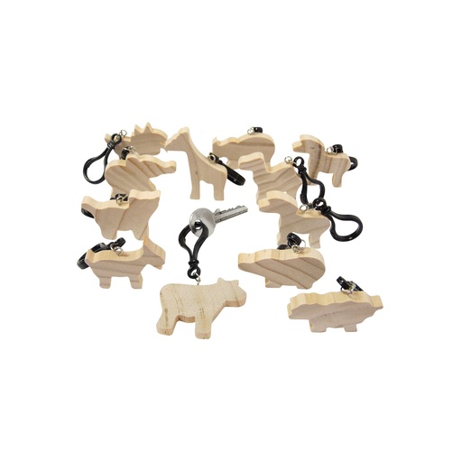 [113262] Holzfiguren Tiere Schlüsselanhänger 12er Set